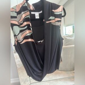 Diane Von Furstenberg Black Top with Abstract Pink and Gray Accents